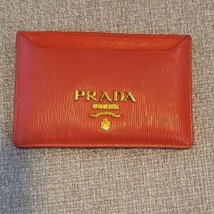 Prada Scarlet Card Holder with Gold Logo